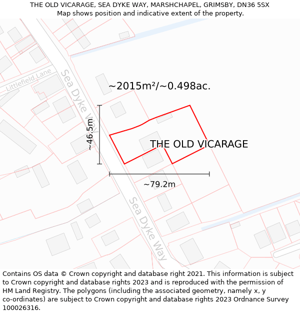 THE OLD VICARAGE, SEA DYKE WAY, MARSHCHAPEL, GRIMSBY, DN36 5SX: Plot and title map