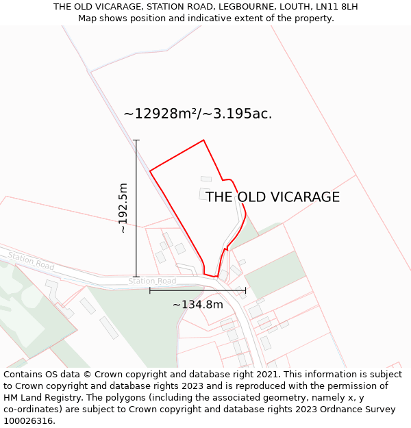 THE OLD VICARAGE, STATION ROAD, LEGBOURNE, LOUTH, LN11 8LH: Plot and title map