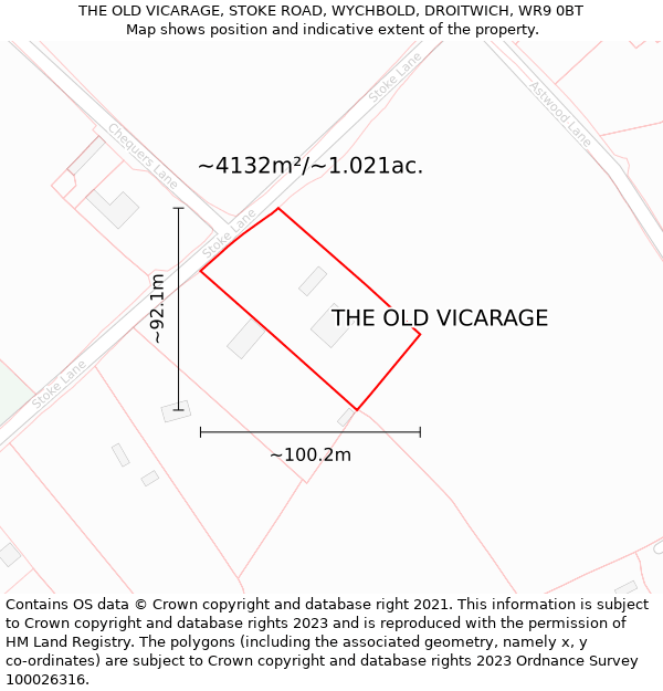 THE OLD VICARAGE, STOKE ROAD, WYCHBOLD, DROITWICH, WR9 0BT: Plot and title map