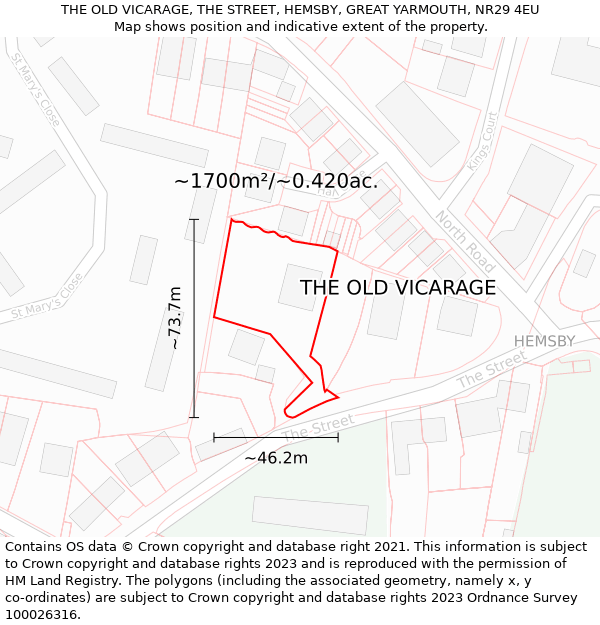 THE OLD VICARAGE, THE STREET, HEMSBY, GREAT YARMOUTH, NR29 4EU: Plot and title map