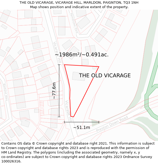 THE OLD VICARAGE, VICARAGE HILL, MARLDON, PAIGNTON, TQ3 1NH: Plot and title map