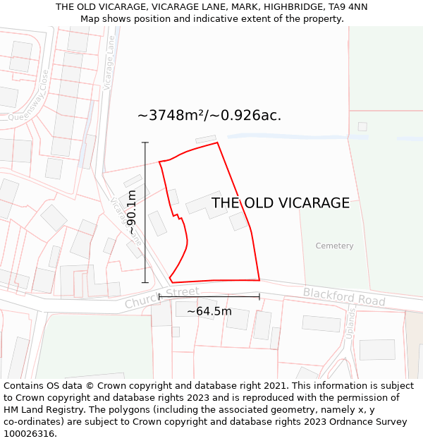 THE OLD VICARAGE, VICARAGE LANE, MARK, HIGHBRIDGE, TA9 4NN: Plot and title map