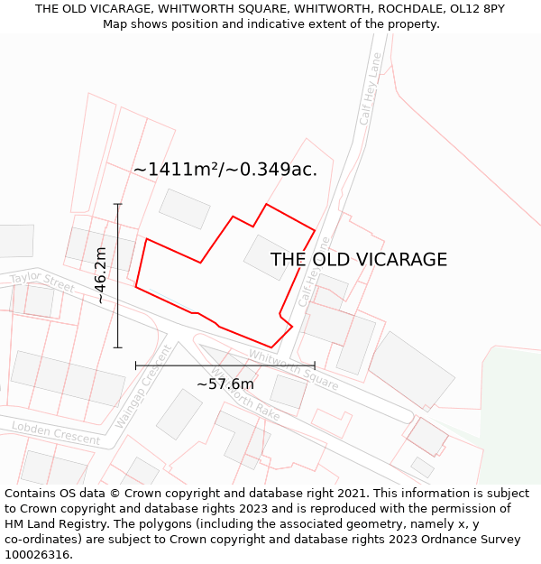 THE OLD VICARAGE, WHITWORTH SQUARE, WHITWORTH, ROCHDALE, OL12 8PY: Plot and title map