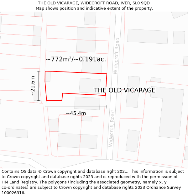 THE OLD VICARAGE, WIDECROFT ROAD, IVER, SL0 9QD: Plot and title map