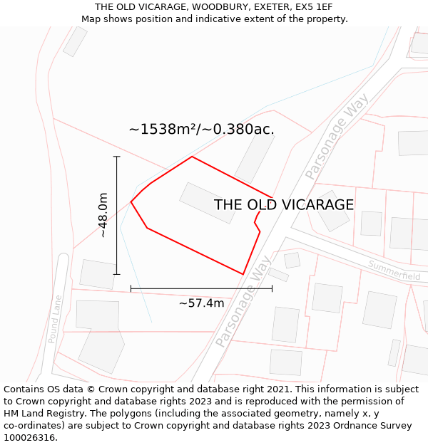 THE OLD VICARAGE, WOODBURY, EXETER, EX5 1EF: Plot and title map