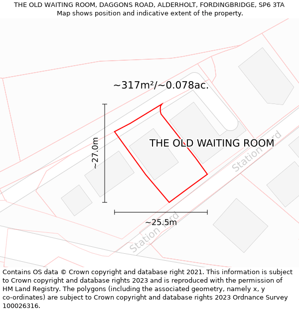 THE OLD WAITING ROOM, DAGGONS ROAD, ALDERHOLT, FORDINGBRIDGE, SP6 3TA: Plot and title map