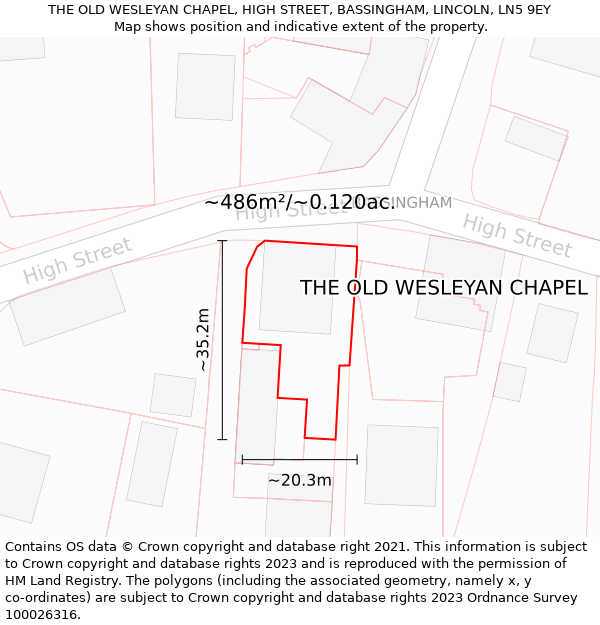 THE OLD WESLEYAN CHAPEL, HIGH STREET, BASSINGHAM, LINCOLN, LN5 9EY: Plot and title map