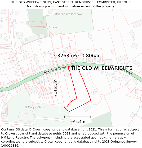THE OLD WHEELWRIGHTS, EAST STREET, PEMBRIDGE, LEOMINSTER, HR6 9HB: Plot and title map