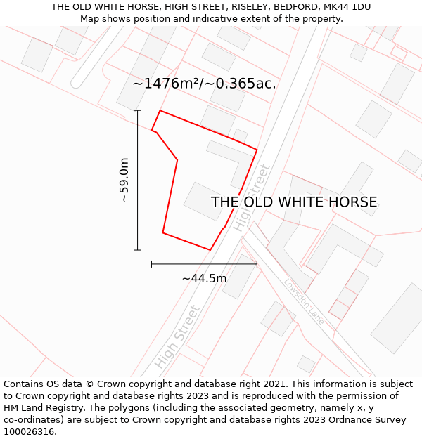 THE OLD WHITE HORSE, HIGH STREET, RISELEY, BEDFORD, MK44 1DU: Plot and title map