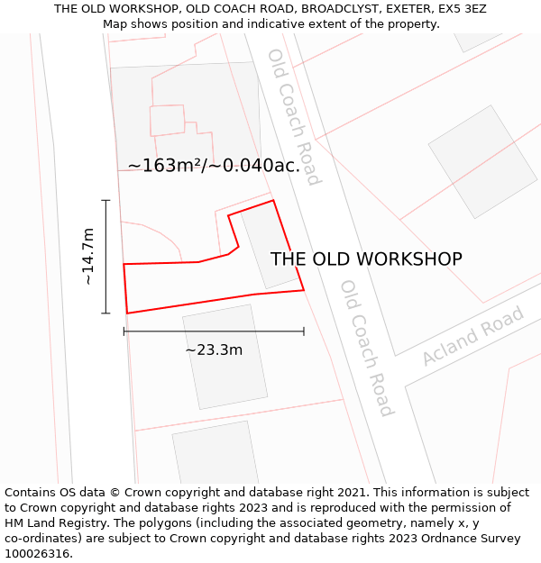 THE OLD WORKSHOP, OLD COACH ROAD, BROADCLYST, EXETER, EX5 3EZ: Plot and title map