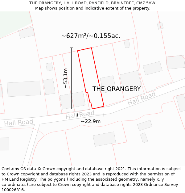 THE ORANGERY, HALL ROAD, PANFIELD, BRAINTREE, CM7 5AW: Plot and title map