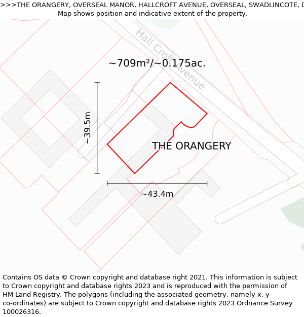 THE ORANGERY, OVERSEAL MANOR, HALLCROFT AVENUE, OVERSEAL, SWADLINCOTE, DE12 6JF: Plot and title map