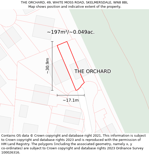 THE ORCHARD, 49, WHITE MOSS ROAD, SKELMERSDALE, WN8 8BL: Plot and title map