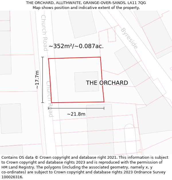 THE ORCHARD, ALLITHWAITE, GRANGE-OVER-SANDS, LA11 7QG: Plot and title map