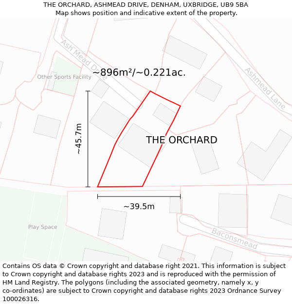 THE ORCHARD, ASHMEAD DRIVE, DENHAM, UXBRIDGE, UB9 5BA: Plot and title map