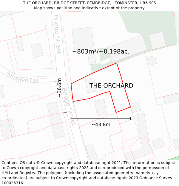 THE ORCHARD, BRIDGE STREET, PEMBRIDGE, LEOMINSTER, HR6 9ES: Plot and title map