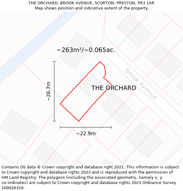 THE ORCHARD, BROOK AVENUE, SCORTON, PRESTON, PR3 1AR: Plot and title map