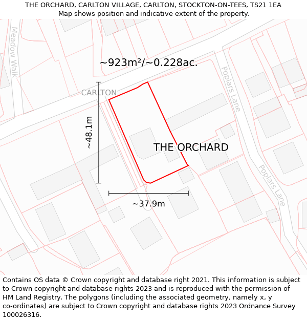 THE ORCHARD, CARLTON VILLAGE, CARLTON, STOCKTON-ON-TEES, TS21 1EA: Plot and title map