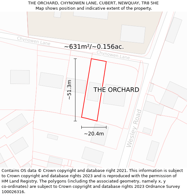 THE ORCHARD, CHYNOWEN LANE, CUBERT, NEWQUAY, TR8 5HE: Plot and title map