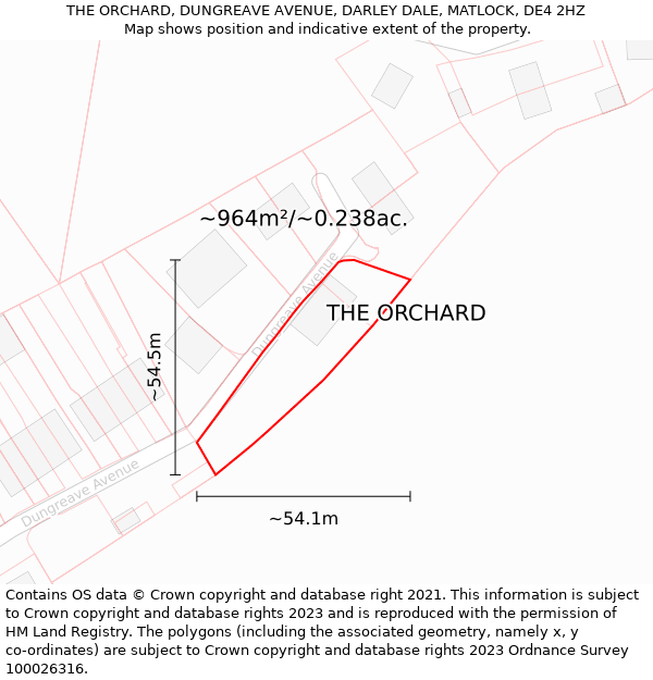 THE ORCHARD, DUNGREAVE AVENUE, DARLEY DALE, MATLOCK, DE4 2HZ: Plot and title map