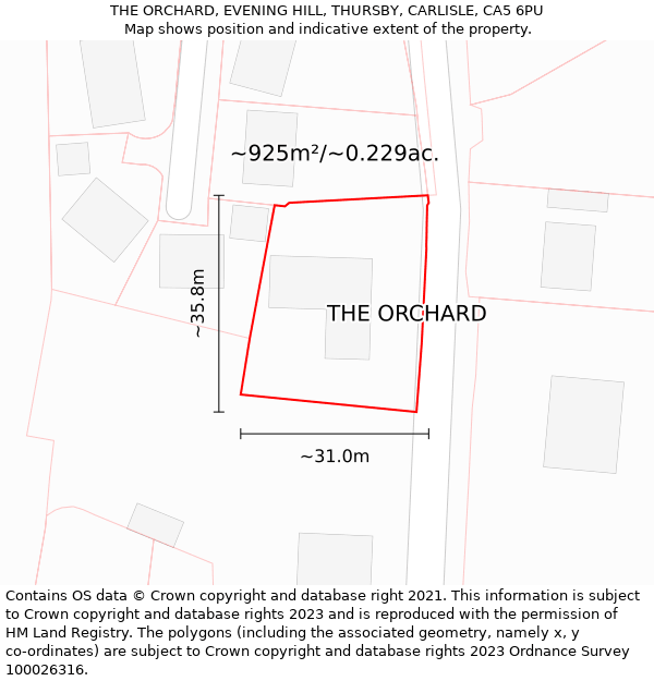 THE ORCHARD, EVENING HILL, THURSBY, CARLISLE, CA5 6PU: Plot and title map