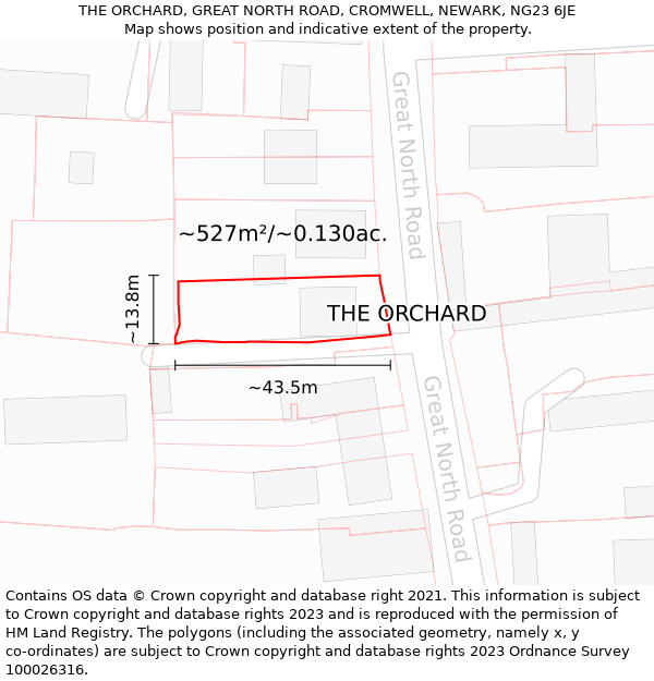 THE ORCHARD, GREAT NORTH ROAD, CROMWELL, NEWARK, NG23 6JE: Plot and title map