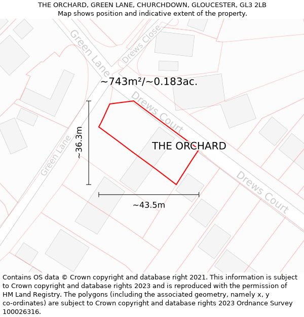 THE ORCHARD, GREEN LANE, CHURCHDOWN, GLOUCESTER, GL3 2LB: Plot and title map