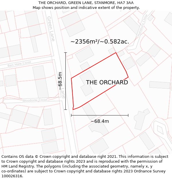 THE ORCHARD, GREEN LANE, STANMORE, HA7 3AA: Plot and title map