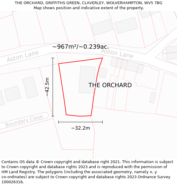THE ORCHARD, GRIFFITHS GREEN, CLAVERLEY, WOLVERHAMPTON, WV5 7BG: Plot and title map