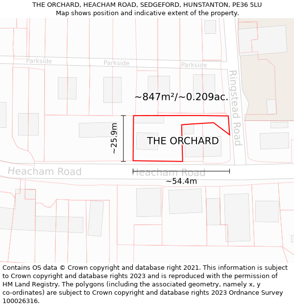 THE ORCHARD, HEACHAM ROAD, SEDGEFORD, HUNSTANTON, PE36 5LU: Plot and title map