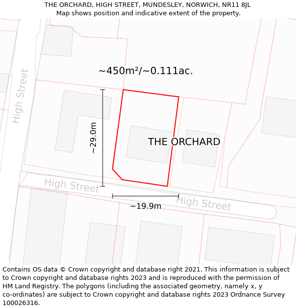 THE ORCHARD, HIGH STREET, MUNDESLEY, NORWICH, NR11 8JL: Plot and title map