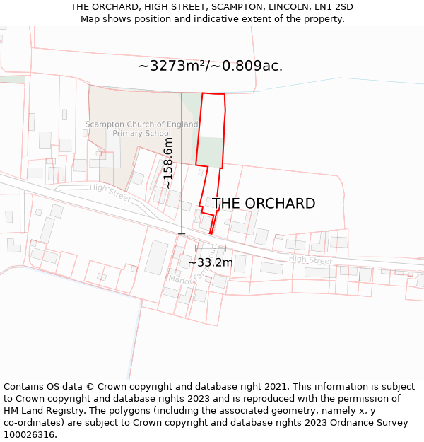 THE ORCHARD, HIGH STREET, SCAMPTON, LINCOLN, LN1 2SD: Plot and title map