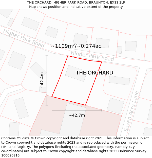 THE ORCHARD, HIGHER PARK ROAD, BRAUNTON, EX33 2LF: Plot and title map