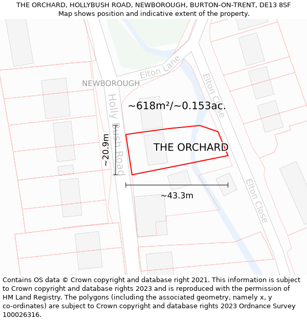 THE ORCHARD, HOLLYBUSH ROAD, NEWBOROUGH, BURTON-ON-TRENT, DE13 8SF: Plot and title map