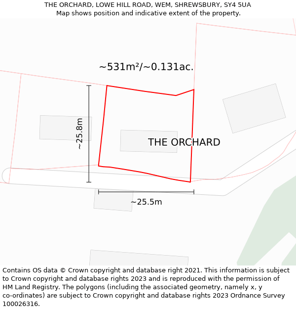 THE ORCHARD, LOWE HILL ROAD, WEM, SHREWSBURY, SY4 5UA: Plot and title map