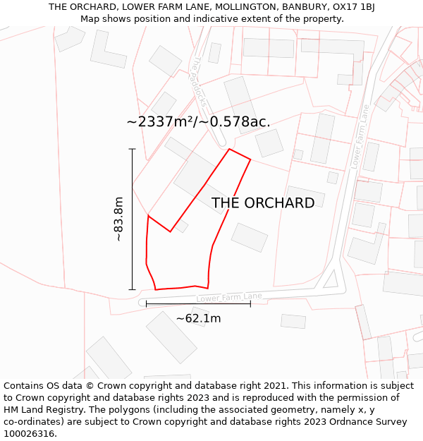 THE ORCHARD, LOWER FARM LANE, MOLLINGTON, BANBURY, OX17 1BJ: Plot and title map