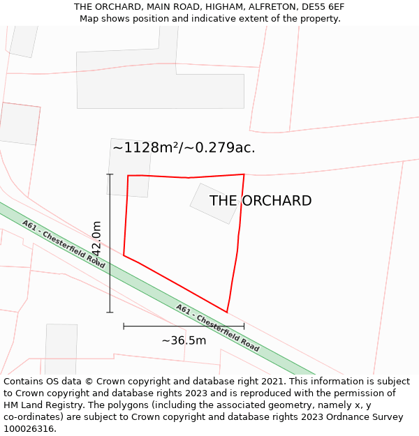 THE ORCHARD, MAIN ROAD, HIGHAM, ALFRETON, DE55 6EF: Plot and title map