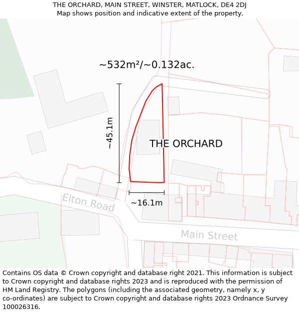 THE ORCHARD, MAIN STREET, WINSTER, MATLOCK, DE4 2DJ: Plot and title map