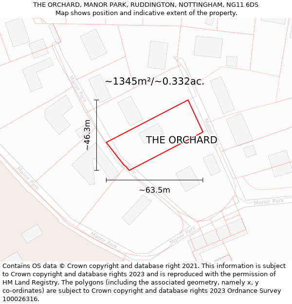 THE ORCHARD, MANOR PARK, RUDDINGTON, NOTTINGHAM, NG11 6DS: Plot and title map