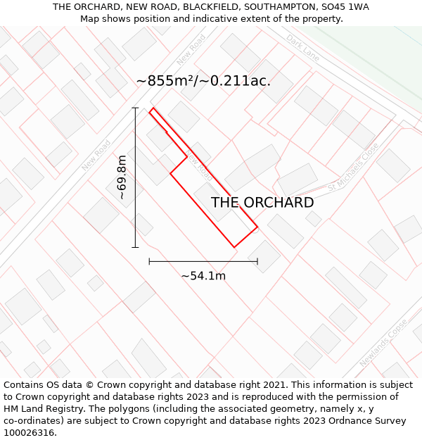 THE ORCHARD, NEW ROAD, BLACKFIELD, SOUTHAMPTON, SO45 1WA: Plot and title map