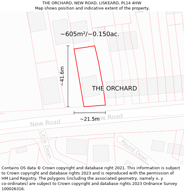 THE ORCHARD, NEW ROAD, LISKEARD, PL14 4HW: Plot and title map