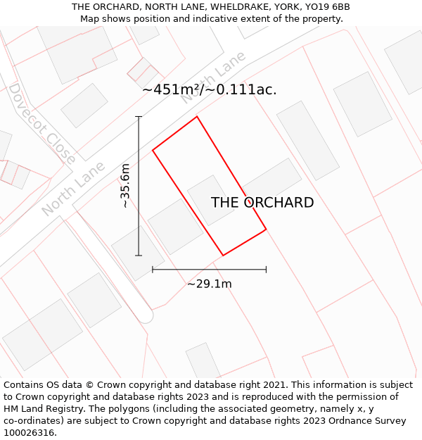 THE ORCHARD, NORTH LANE, WHELDRAKE, YORK, YO19 6BB: Plot and title map