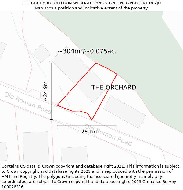 THE ORCHARD, OLD ROMAN ROAD, LANGSTONE, NEWPORT, NP18 2JU: Plot and title map
