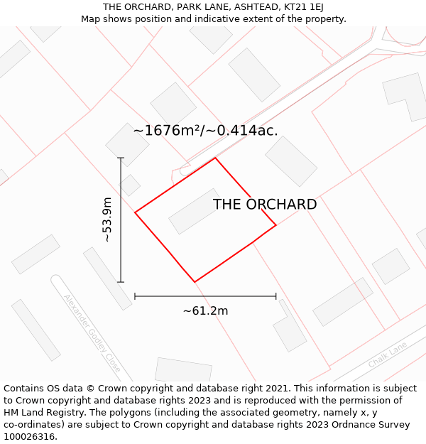 THE ORCHARD, PARK LANE, ASHTEAD, KT21 1EJ: Plot and title map