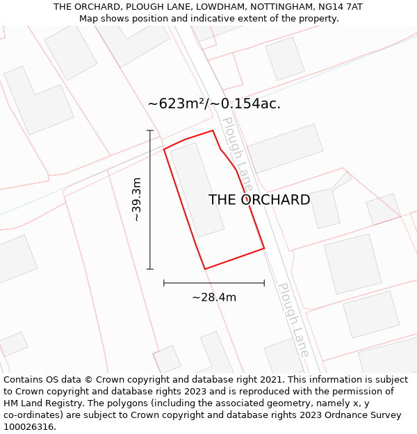 THE ORCHARD, PLOUGH LANE, LOWDHAM, NOTTINGHAM, NG14 7AT: Plot and title map