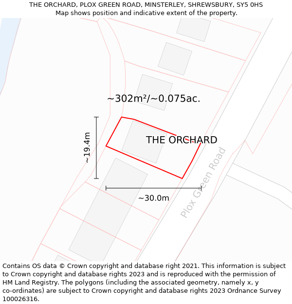 THE ORCHARD, PLOX GREEN ROAD, MINSTERLEY, SHREWSBURY, SY5 0HS: Plot and title map