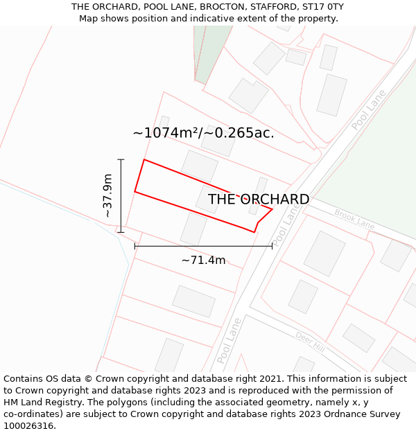 THE ORCHARD, POOL LANE, BROCTON, STAFFORD, ST17 0TY: Plot and title map