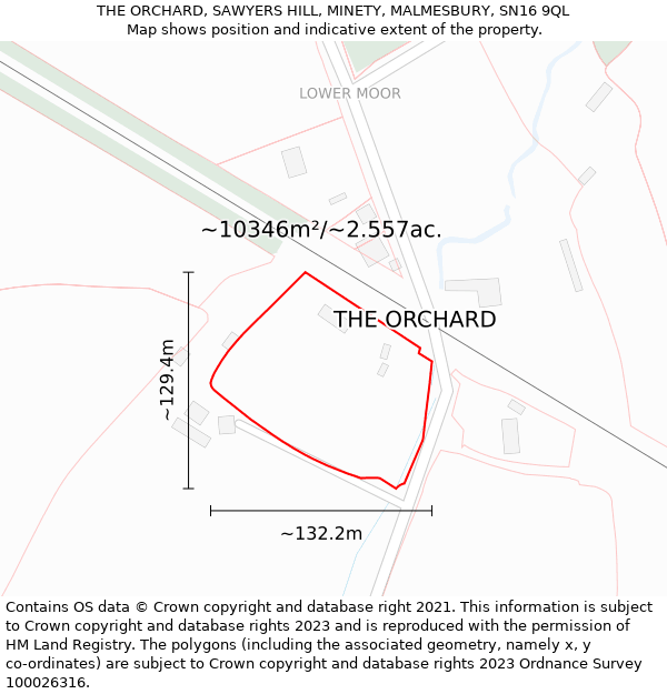 THE ORCHARD, SAWYERS HILL, MINETY, MALMESBURY, SN16 9QL: Plot and title map