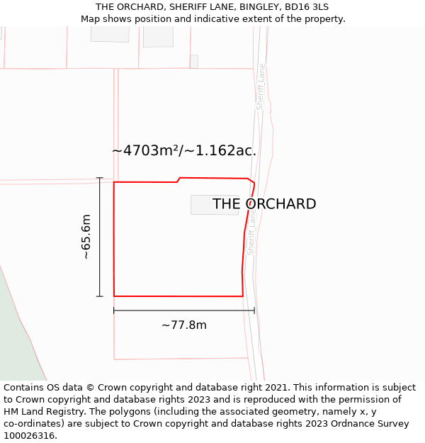 THE ORCHARD, SHERIFF LANE, BINGLEY, BD16 3LS: Plot and title map