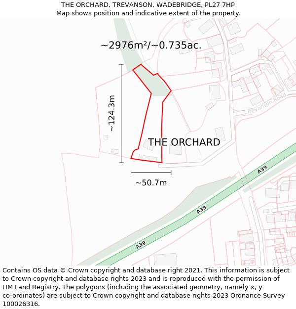 THE ORCHARD, TREVANSON, WADEBRIDGE, PL27 7HP: Plot and title map